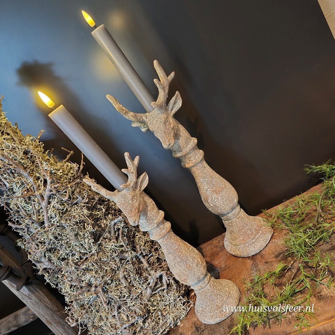 Stone Rustique- Kandelaar Hert voor Dinerkaars || 38 cm. - Afbeelding 2