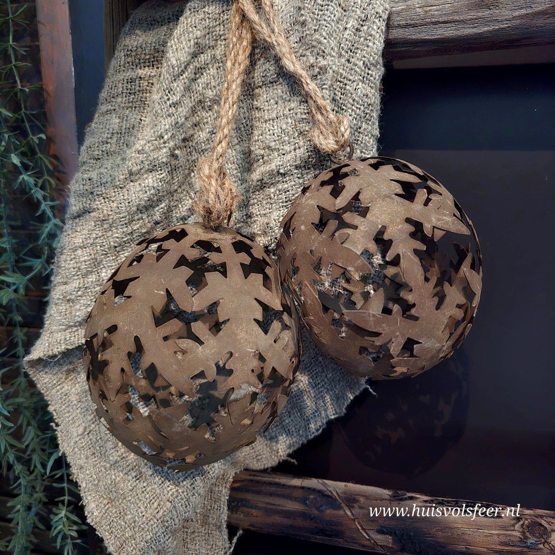 Metalen Kerstbal Snowy || 12 cm - Afbeelding 2