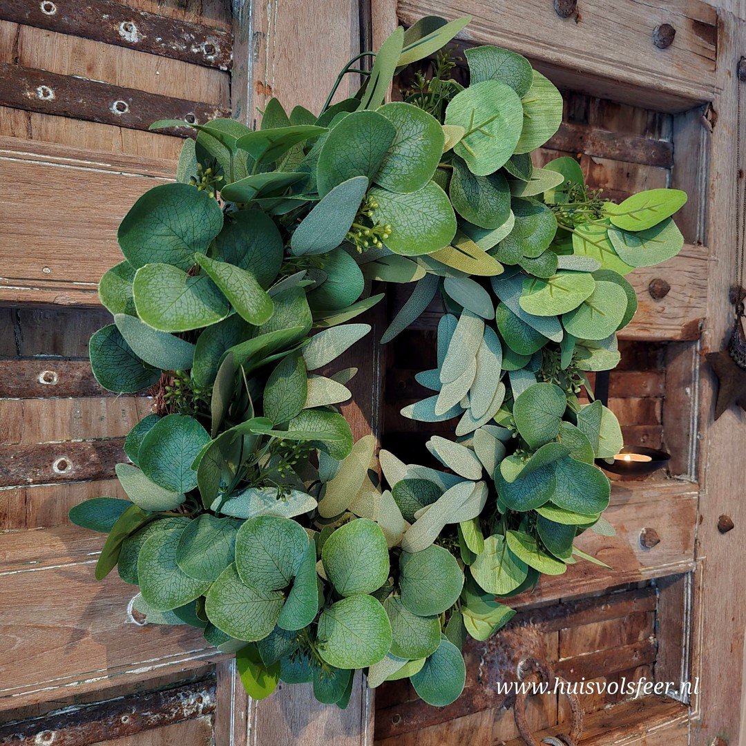 Eucalyptus Krans met Besjes- Kunstgroen || 50 cm - Afbeelding 2