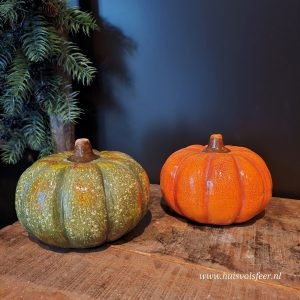 Pompoen Keramiek Laag- Groen || 14 cm