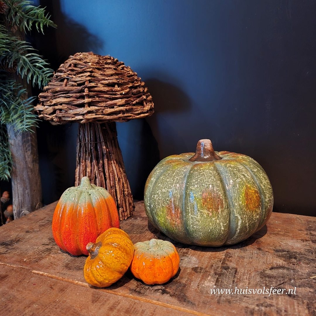 Pompoen Keramiek Laag- Groen || 14 cm - Afbeelding 6