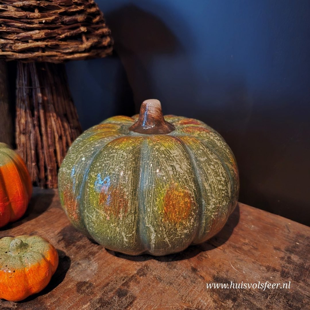 Pompoen Keramiek Laag- Groen || 14 cm - Afbeelding 7