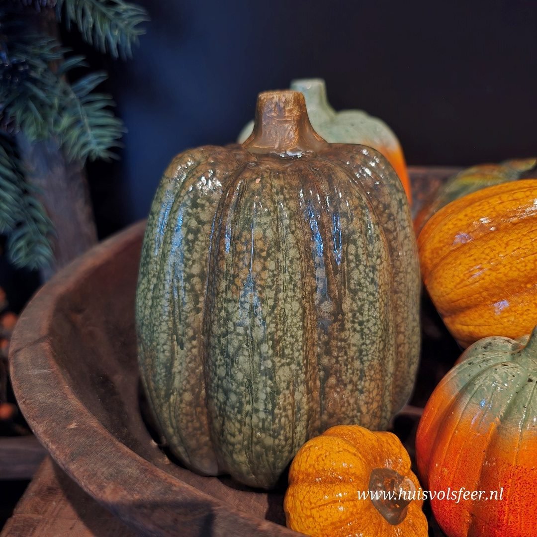 Pompoen Keramiek Hoog- Groen || 17 cm - Afbeelding 7