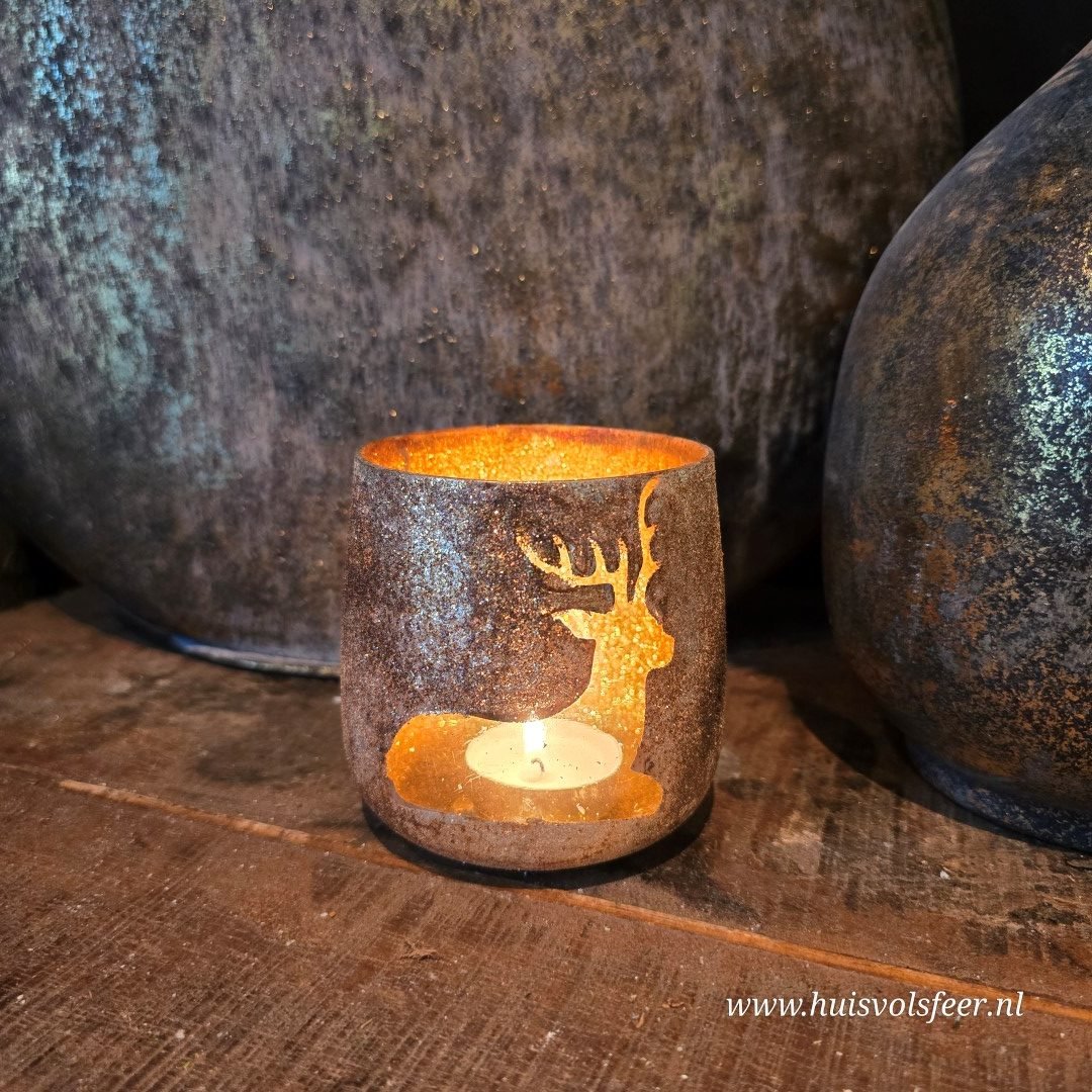 Waxinelichthouder Rendier- Antiek Goud || 10xH10 cm - Afbeelding 3