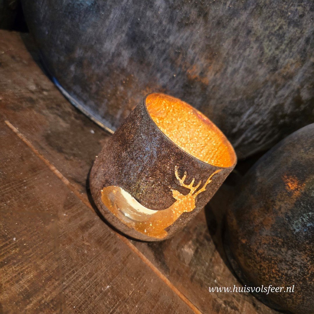 Waxinelichthouder Rendier- Antiek Goud || 10xH10 cm - Afbeelding 4