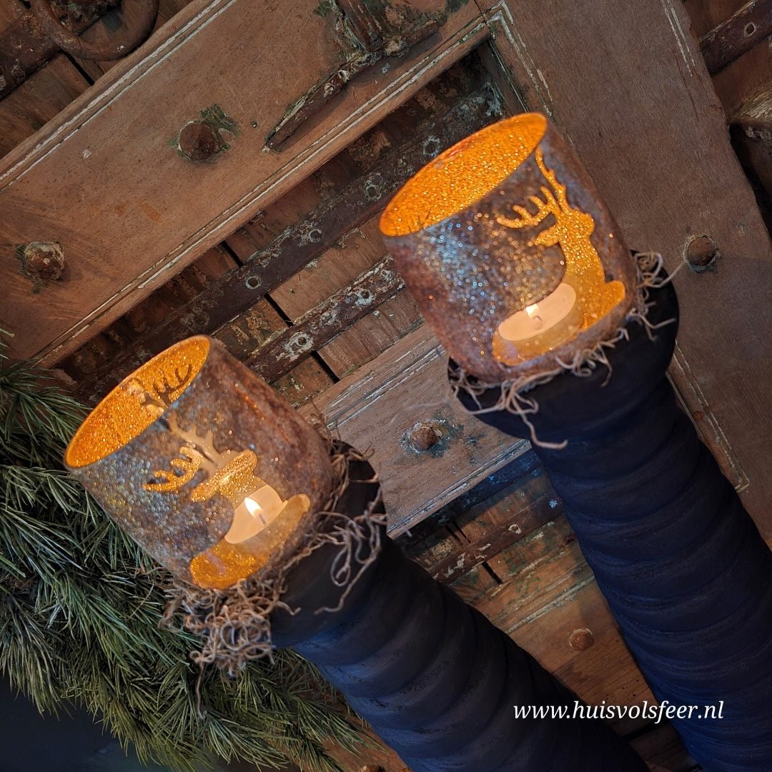 Waxinelichthouder Rendier- Antiek Goud || 10xH10 cm - Afbeelding 8