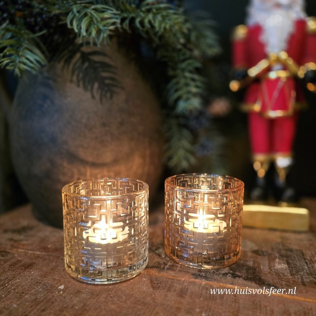Theelichthouder- Goud Glas