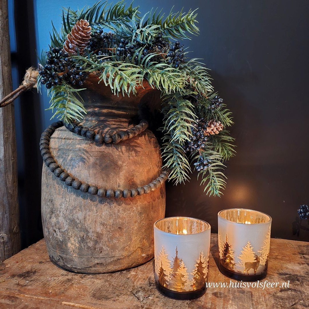 Waxinelichthouder Hert || Goud/Wit