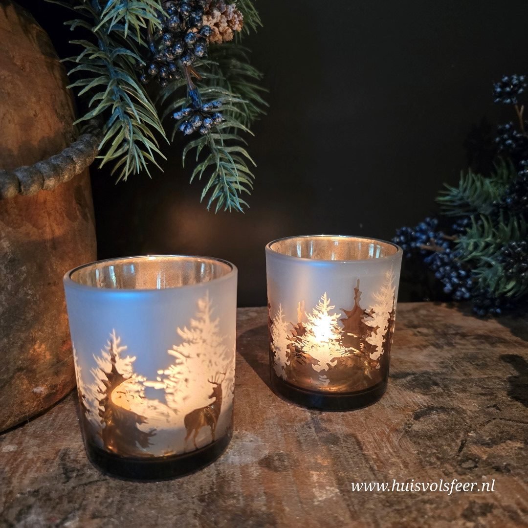 Waxinelichthouder Hert || Goud/Wit - Afbeelding 2