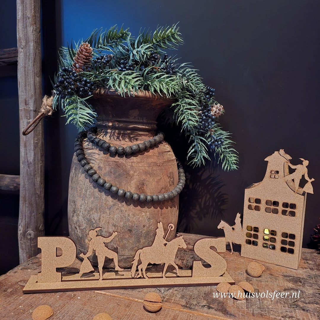 Houten Stander Sint & Piet- Handgemaakt - Afbeelding 2