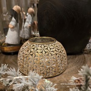 Windlicht goud met wit patroon
