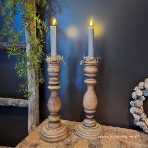 Houten kandelaar dinerkaars- Bruin || 30 cm.