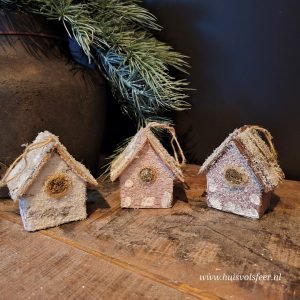 Set van 3 houten huisjes met sneeuwlook || Winterse decoratie