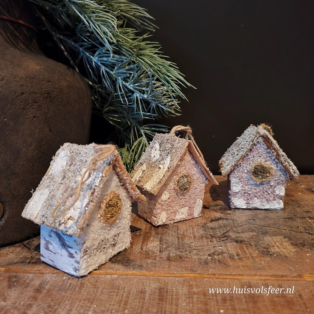 Set van 3 houten huisjes met sneeuwlook || Winterse decoratie - Afbeelding 2