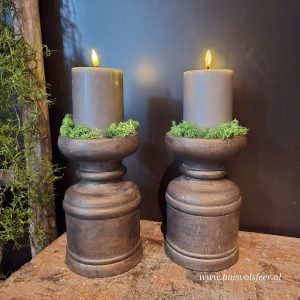 Houten kandelaar/ poer || 20 cm