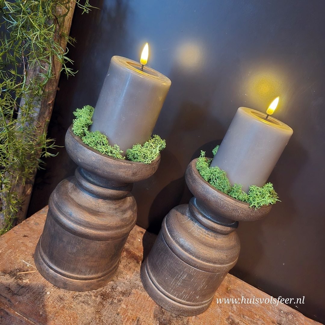 Houten kandelaar/ poer || 20 cm - Afbeelding 2