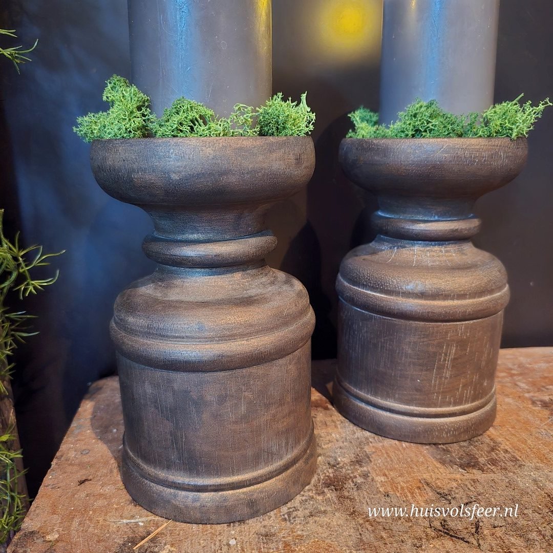 Houten kandelaar/ poer || 20 cm - Afbeelding 9