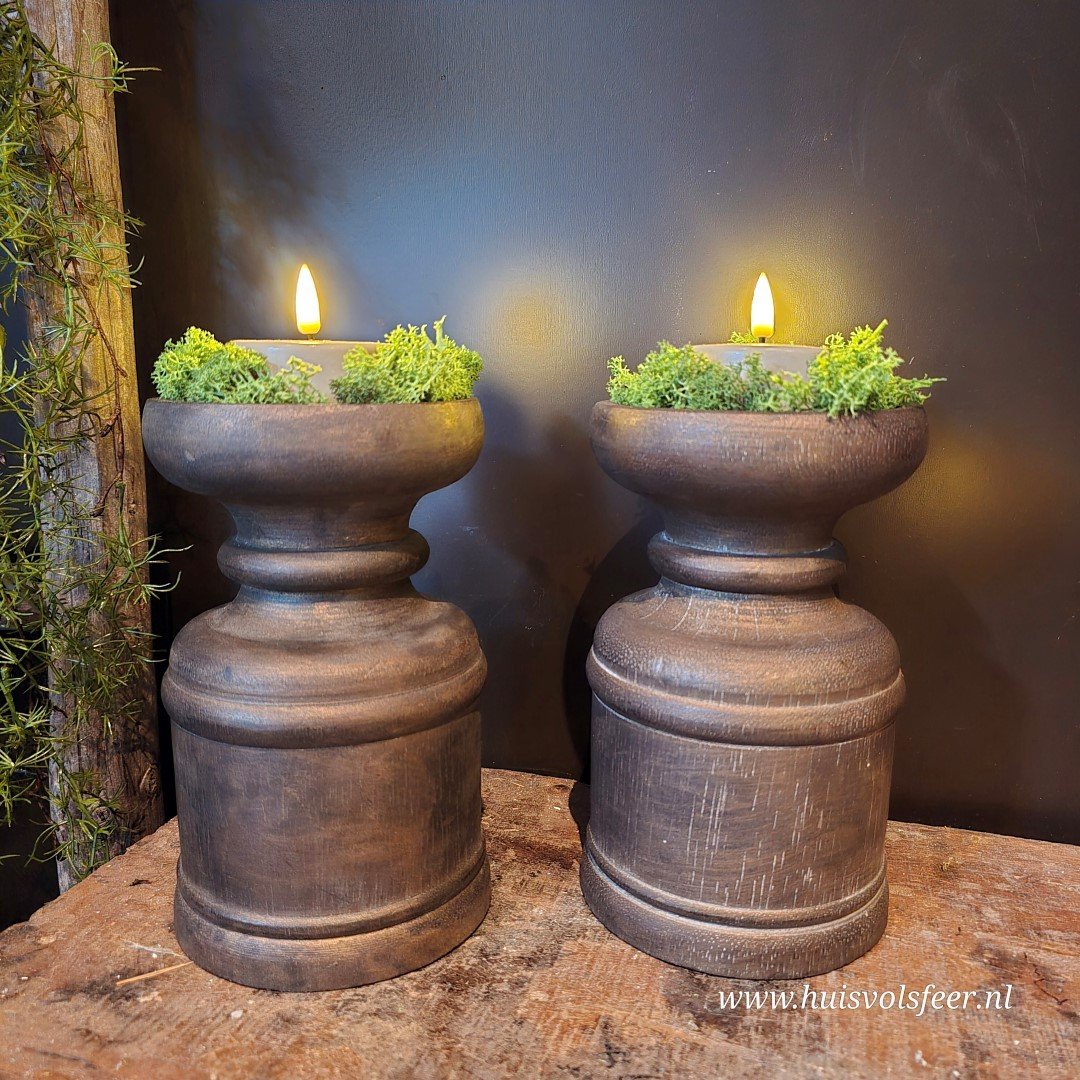 Houten kandelaar/ poer || 20 cm - Afbeelding 3