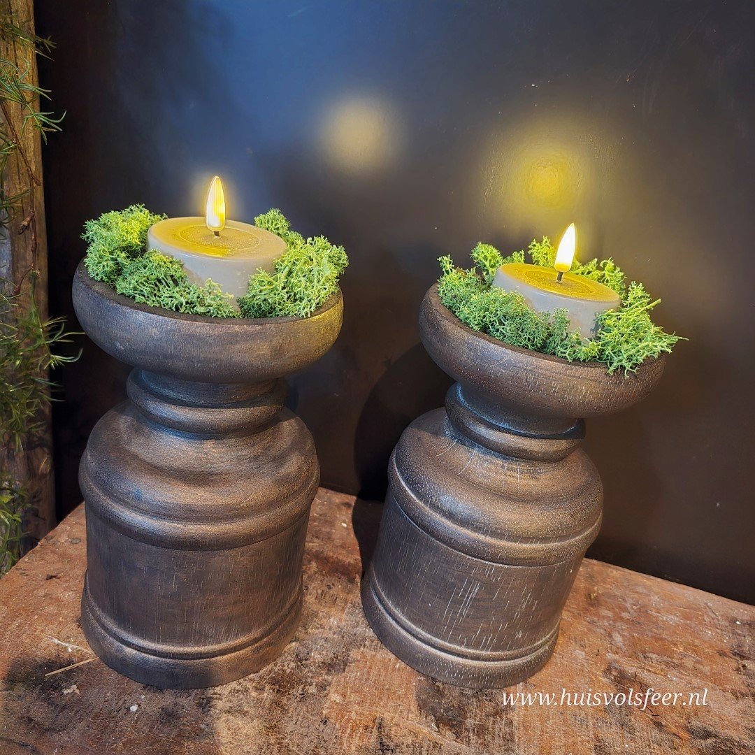 Houten kandelaar/ poer || 20 cm - Afbeelding 4