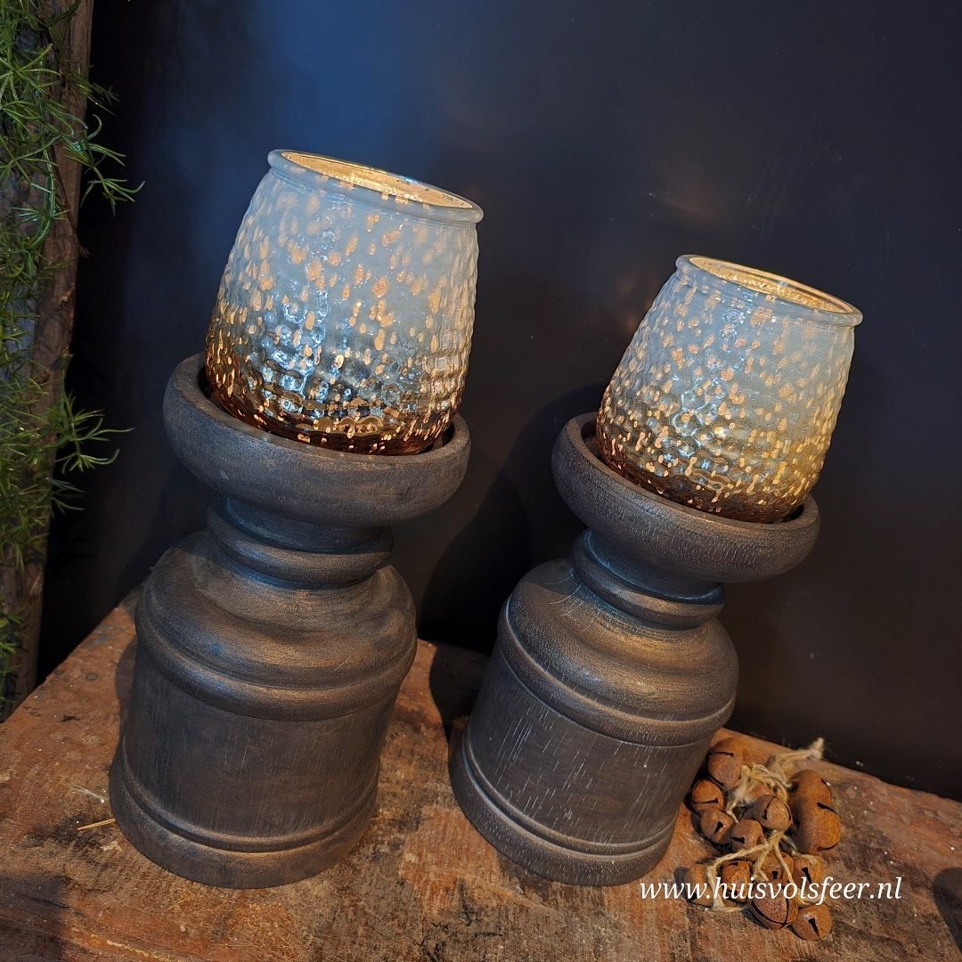 Houten kandelaar/ poer || 20 cm - Afbeelding 8