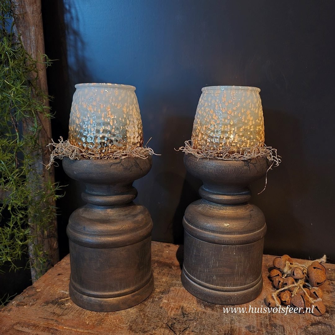 Houten kandelaar/ poer || 20 cm - Afbeelding 5