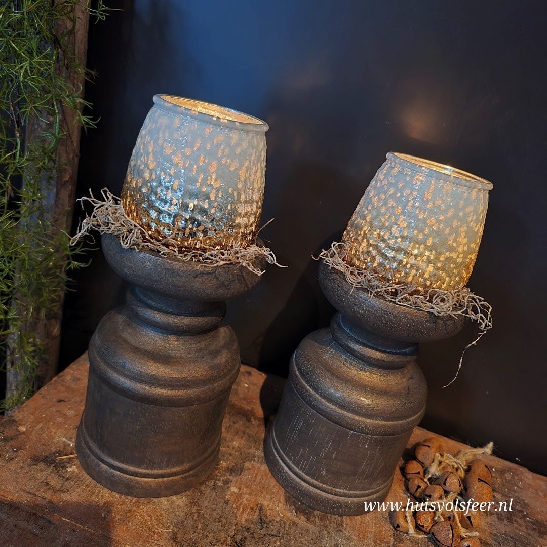 Houten kandelaar/ poer || 20 cm - Afbeelding 6