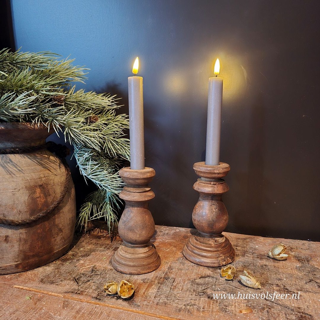 Houten kandelaar- Dinerkaars || 15 cm. - Afbeelding 3