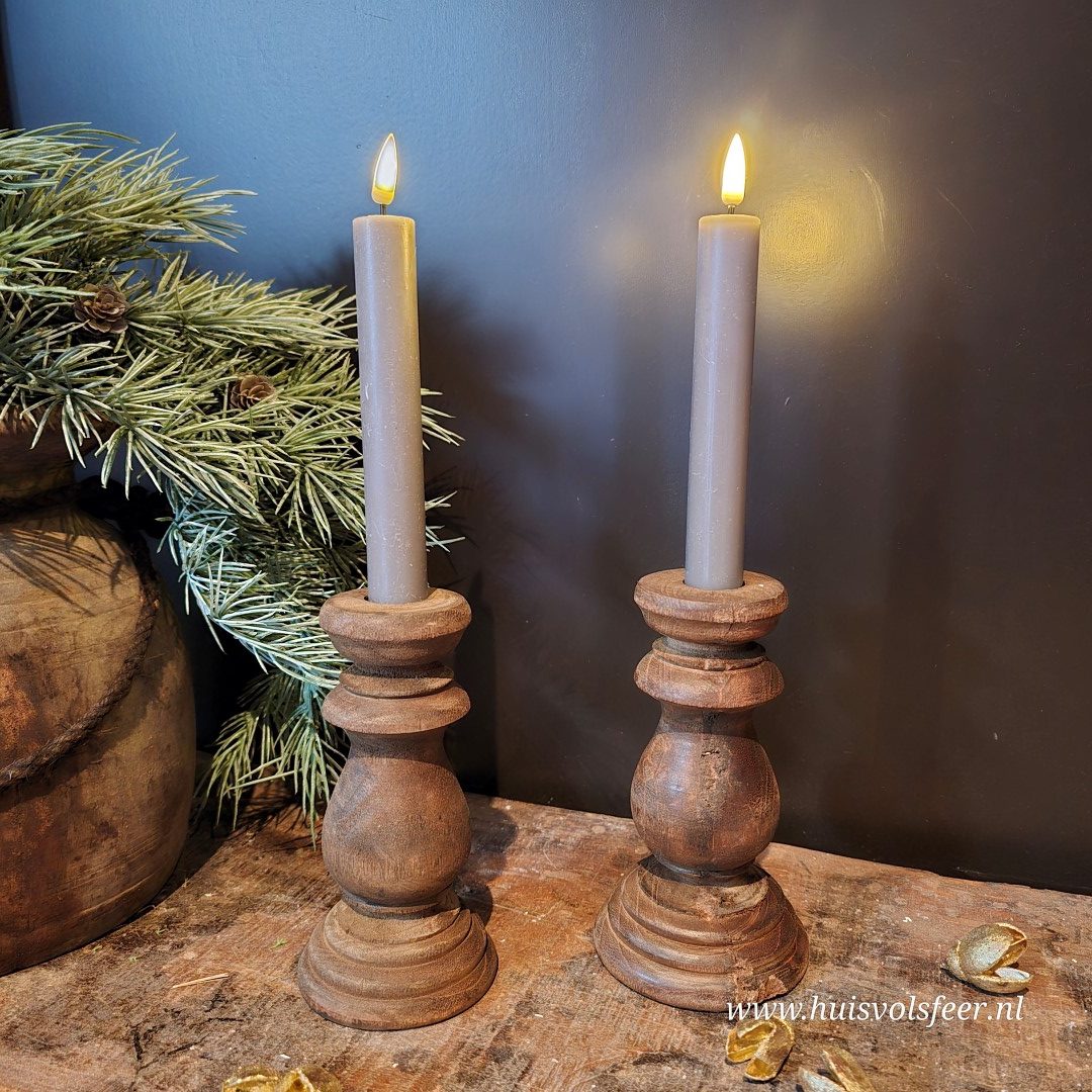 Houten kandelaar- Dinerkaars || 15 cm. - Afbeelding 4