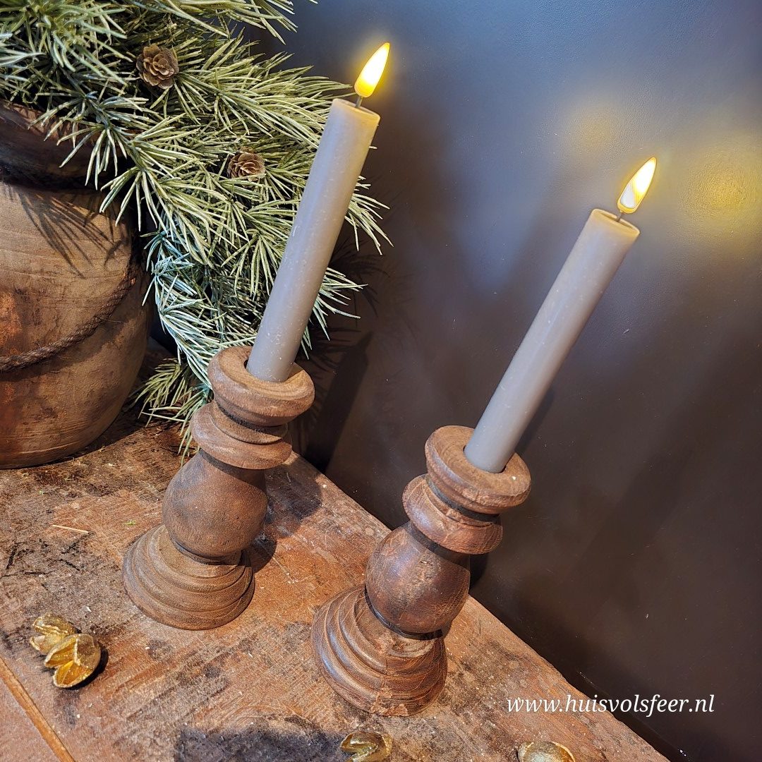Houten kandelaar- Dinerkaars || 15 cm. - Afbeelding 5