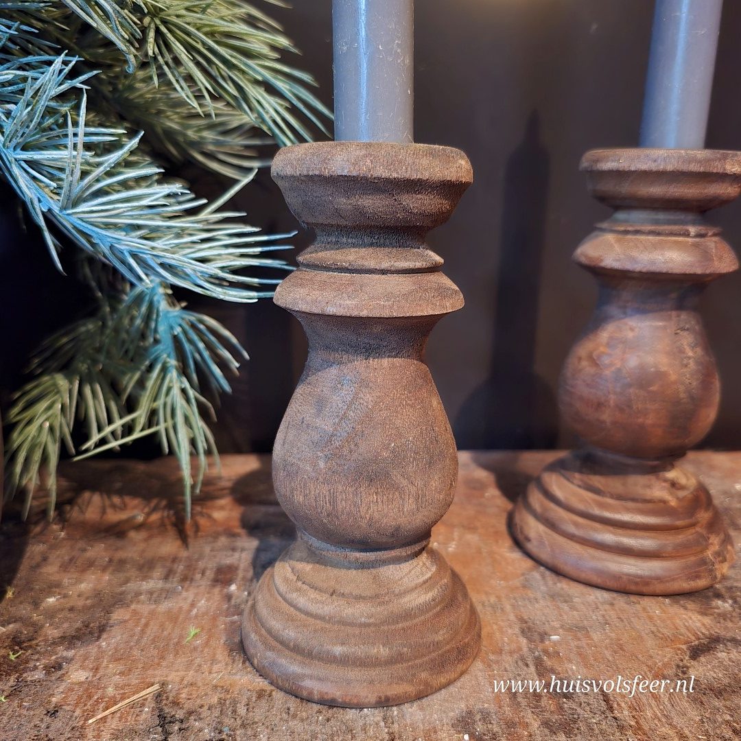Houten kandelaar- Dinerkaars || 15 cm. - Afbeelding 6