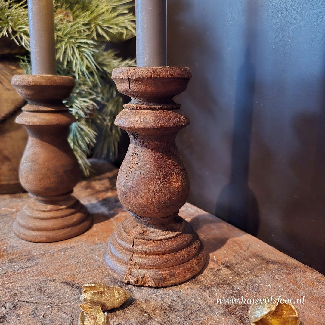 Houten kandelaar- Dinerkaars || 15 cm. - Afbeelding 7