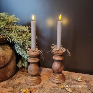 Houten kandelaar- Dinerkaars || 15 cm.