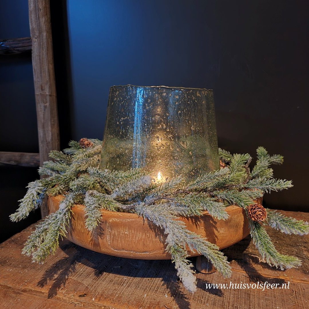 Houten schaal op voet || 38 cm