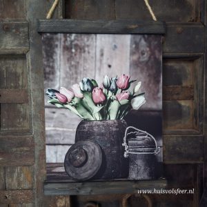 Wanddoek "Landelijk en sfeervol"- Tulpen in een Pot || 30x40 cm.