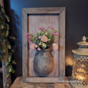 Houten Lijst met Kruik- Dahlia Pompom Soft Pink