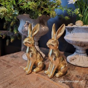 Haasje goud- zittend || 15 cm