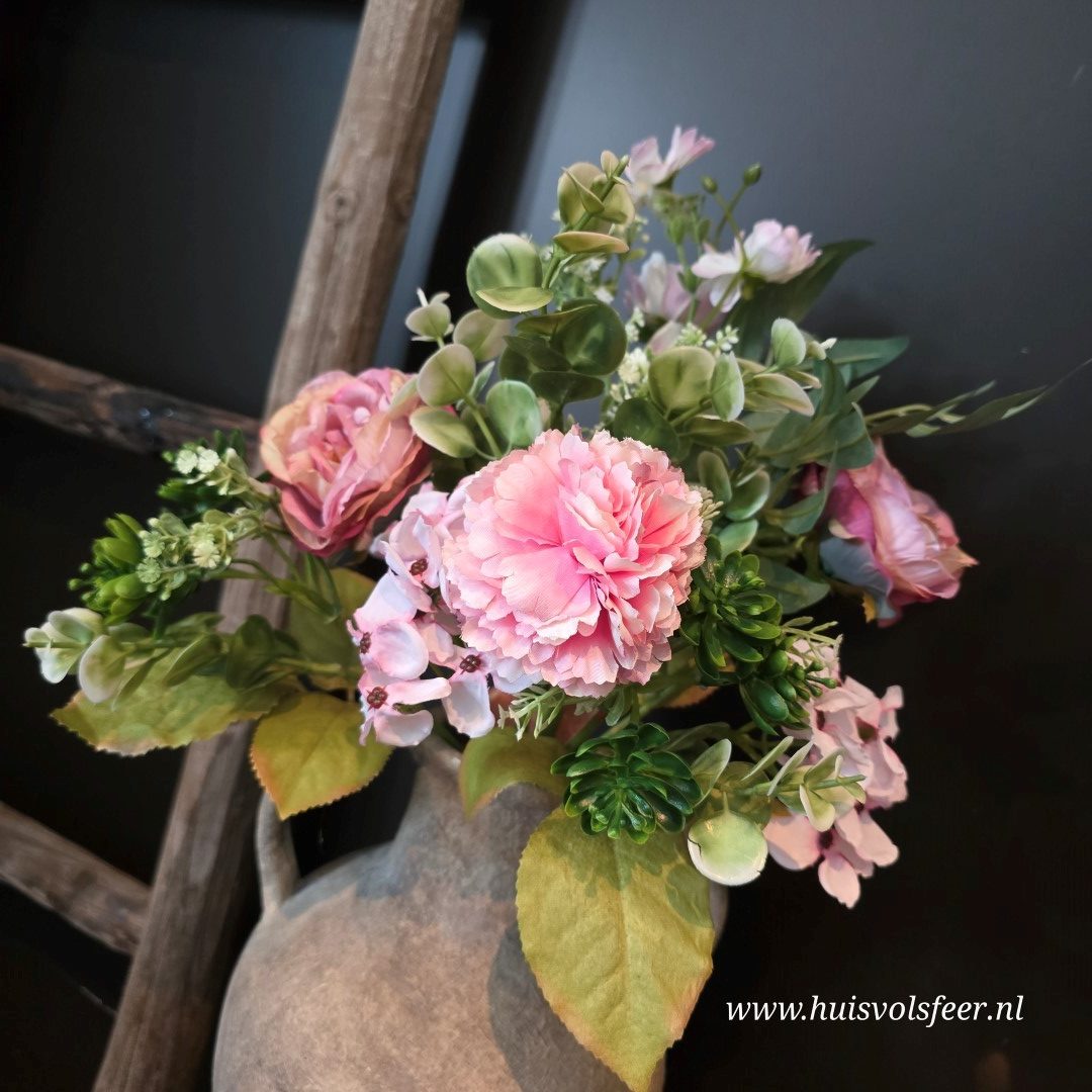 Compleet Zijdeboeket || Roze Pioen & Eucalyptus - Afbeelding 2