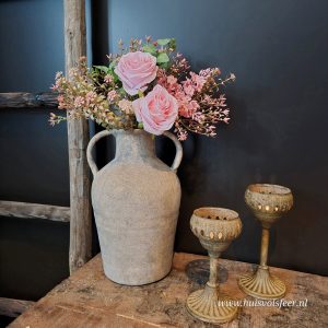 Compleet Zijdeboeket || Roze Rozen & Wilde Bloemetjes
