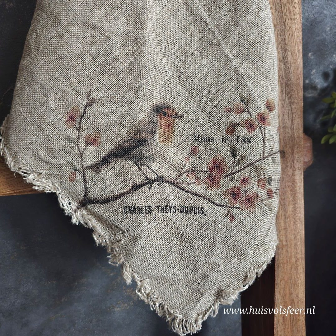 Linnen Shabby Doek New || Roodborstje op Tak - Afbeelding 2
