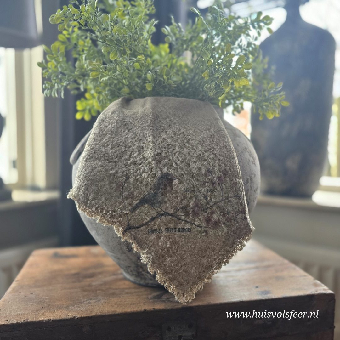 Linnen Shabby Doek New || Roodborstje op Tak - Afbeelding 3