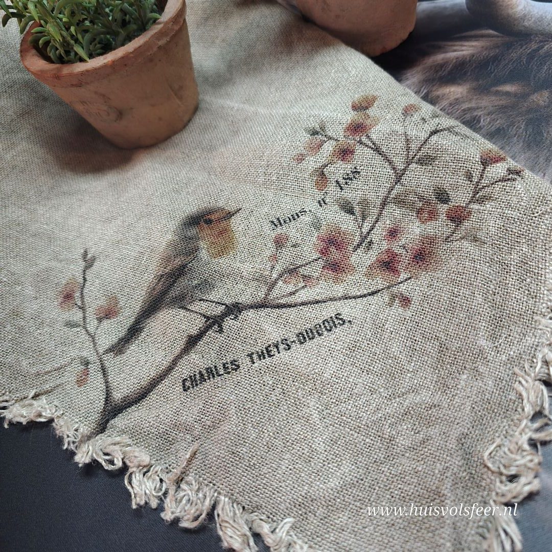 Linnen Shabby Doek New || Roodborstje op Tak - Afbeelding 5