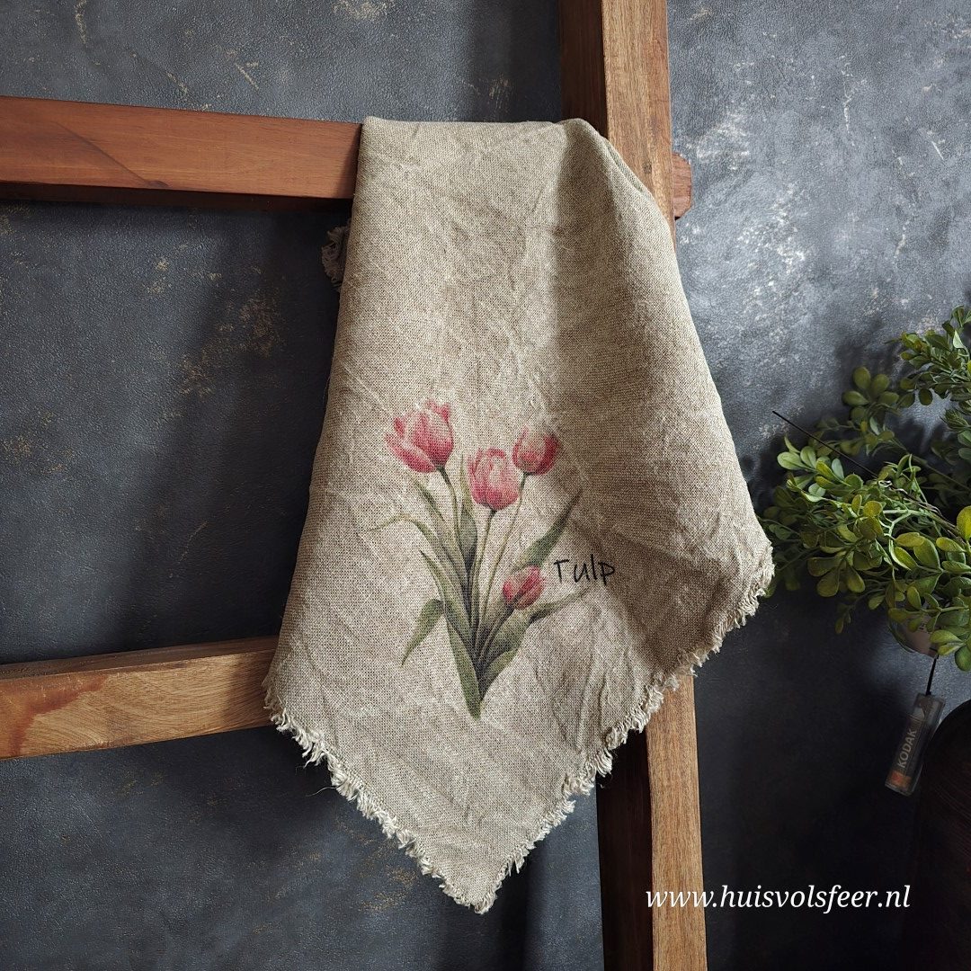 Linnen Shabby Doek New || Roze Tulpen