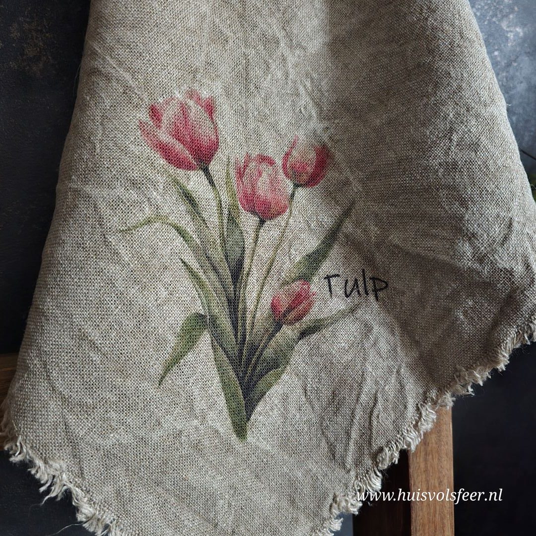 Linnen Shabby Doek New || Roze Tulpen - Afbeelding 2