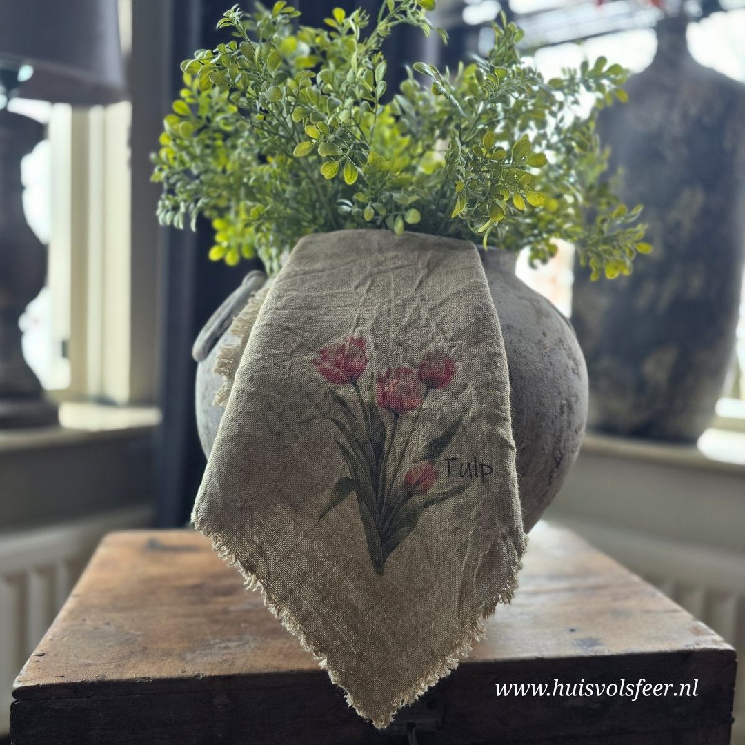 Linnen Shabby Doek New || Roze Tulpen - Afbeelding 3