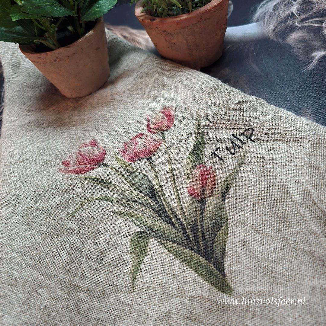 Linnen Shabby Doek New || Roze Tulpen - Afbeelding 5