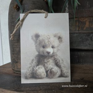 Houten bordje met touw || Beertje
