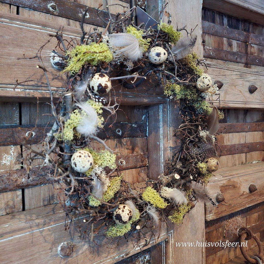 Voorjaarskrans met Kwarteleieren || ±35 cm. - Afbeelding 2