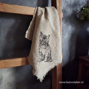 Linnen Shabby Doek- Zittend Katje || Eigen Label