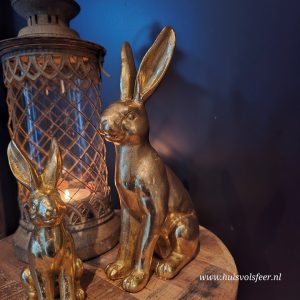 Haasje goud- zittend || 23 cm