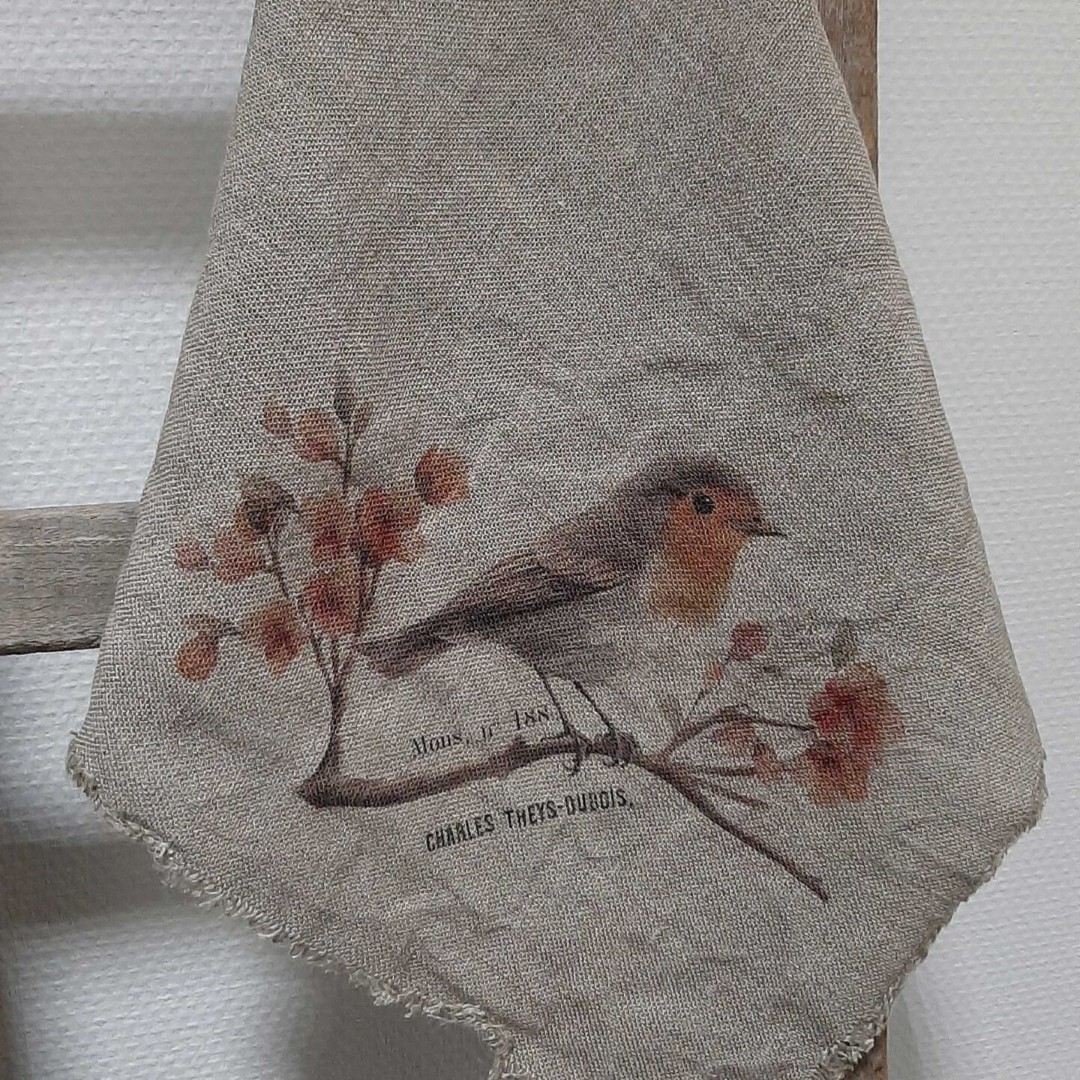 Linnen Shabby Doek New || Roodborstje op Tak - Afbeelding 6